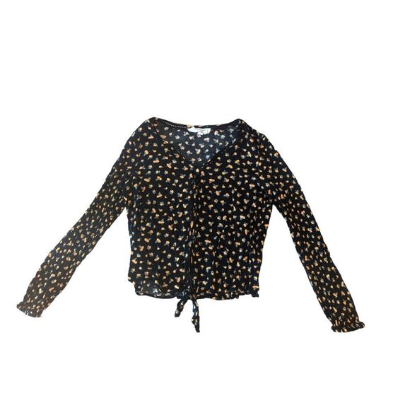 Hippie Rose Tops - 🛍️ Black & Yellow Floral Long Sleeve Button Up Shirt